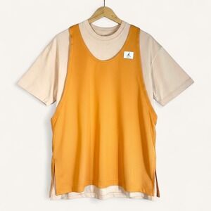 NIKE Jordan Oversized Fit Mesh Jersey Layered Beige Orange T Shirt Dress Sz XS